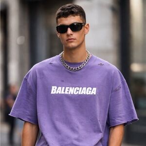 Balenciaga Destroyed Boxy Logo T-shirt Purple Oversized Unisex Small